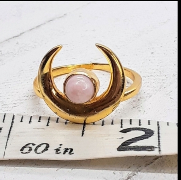 Pink opal crescent moon Adjuastable ring - Picture 3 of 4